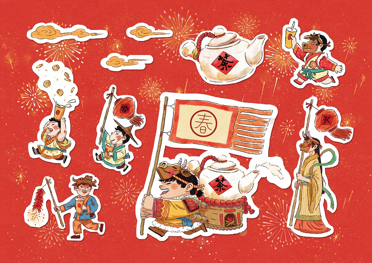 春陽茶事｜2021春节限定插画杯（图ZMjQyNDY1MzUy） - 商业插画 - 站酷设计师黄豆豆Douer原创素材 - 站酷ZCOOL