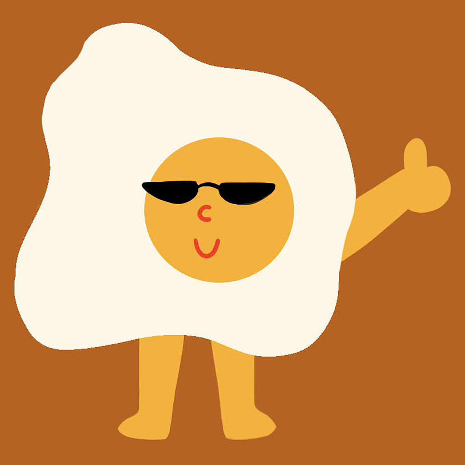 酷酷的“蛋液”戴着墨镜在炎热的午后竖起了大拇指 他终于在高温下成为了他想成为的模样——煎蛋