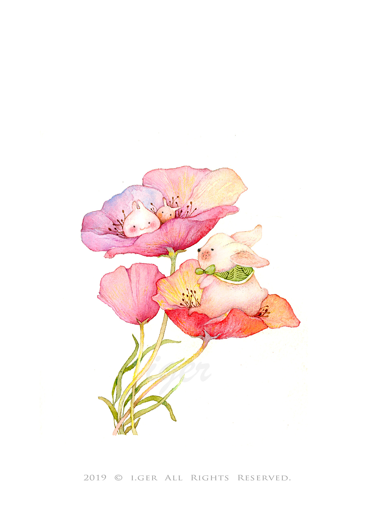 一组水彩治愈森系插画