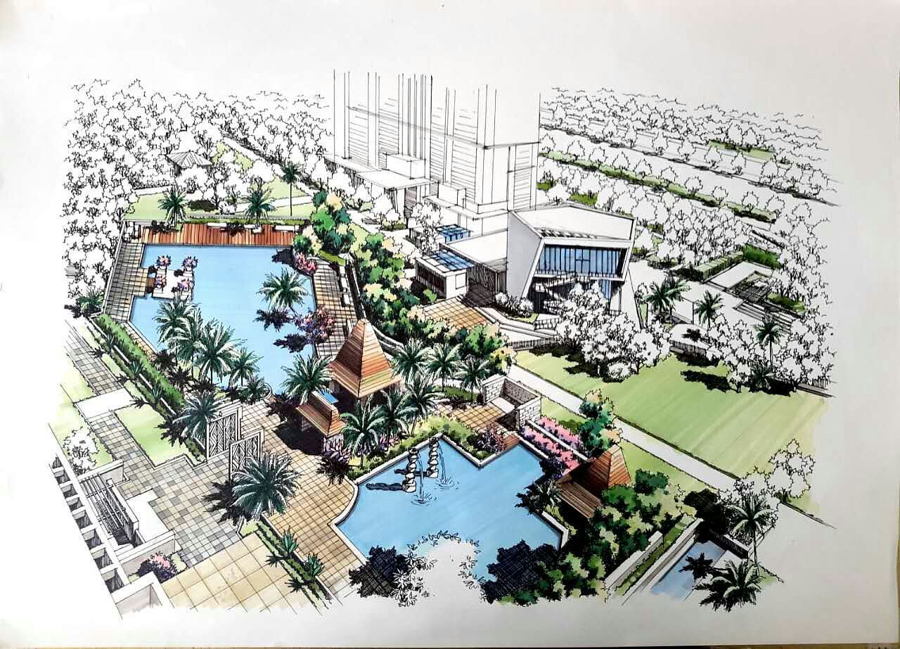 景观手绘鸟瞰图