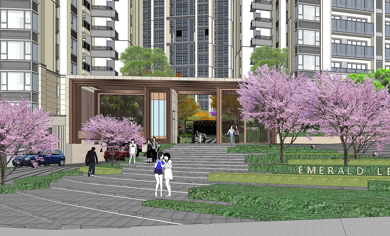 现代居住区大区景观设计SU模型下载