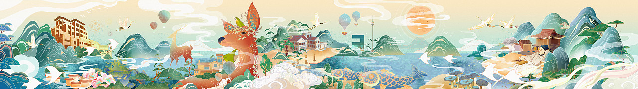 英山茶山毕升温泉文创插画长卷（图ZMjM4NDI3MjIw） - 商业插画 - 站酷设计师言泷原创素材 - 站酷ZCOOL