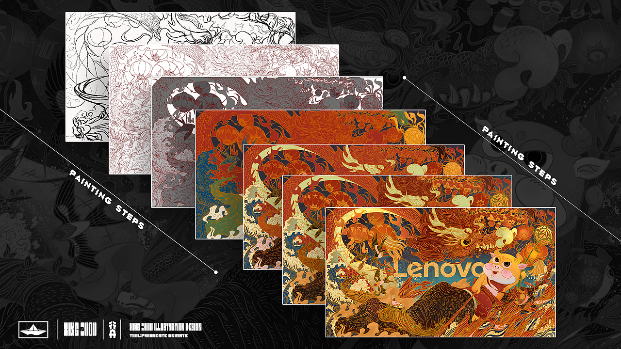 Lenovo 牛年席新春国潮插画（图ZMjQ0MzczOTMy） - 商业插画 - 站酷设计师行舟散人原创素材 - 站酷ZCOOL