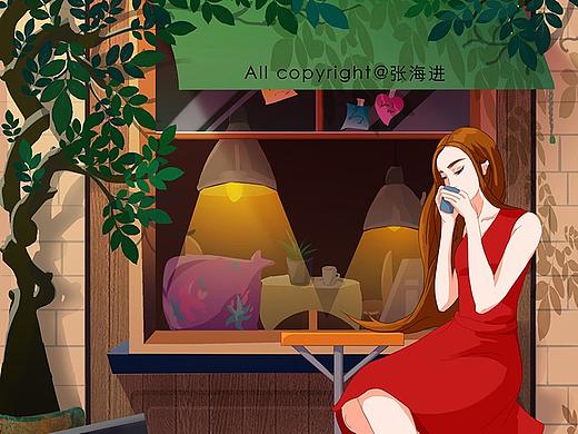 插画-咖啡厅（个人主页-ZMjg2NTIwNDQ=） - 商业插画 - 站酷设计师飘飘的小海原创素材 - 站酷ZCOOL