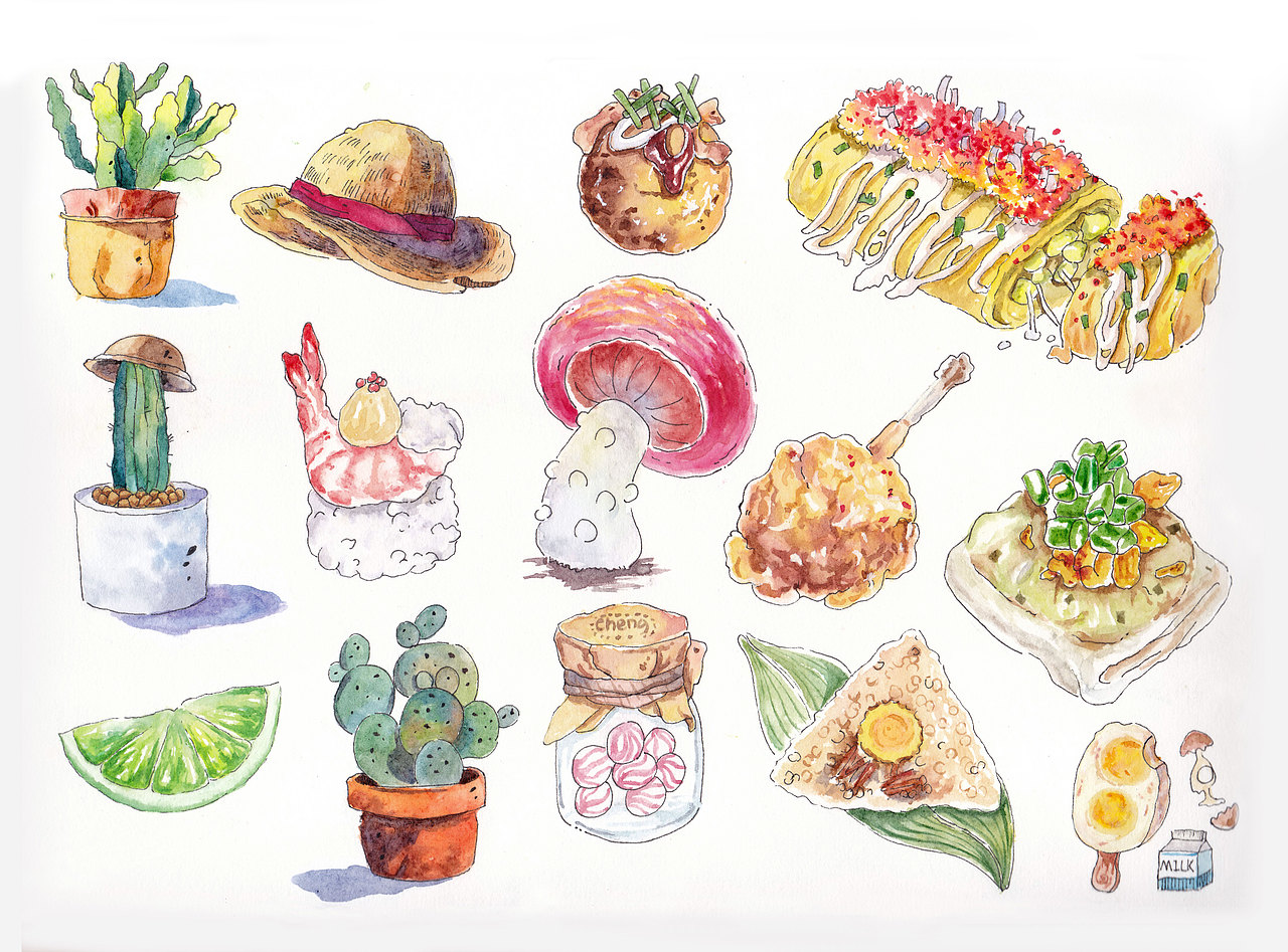 钢笔淡彩小物件