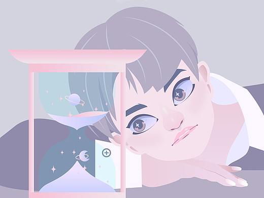 朦胧唯美浪漫风肖像插画