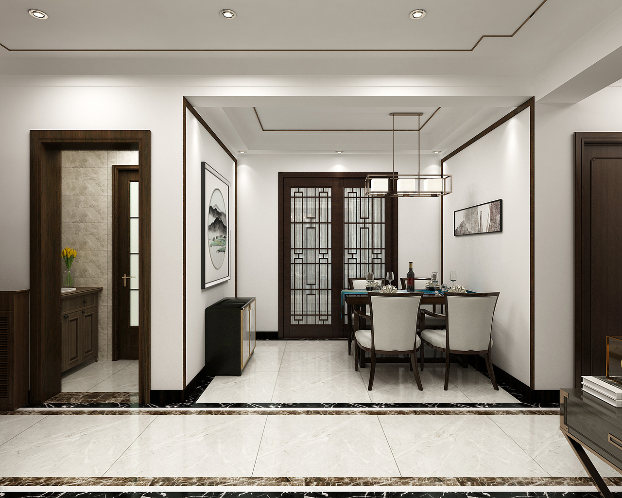 新中式客餐厅室内设计方案（图ZMTcwMzc0NTY4） - 家装设计 - 站酷设计师udodo123原创素材 - 站酷ZCOOL