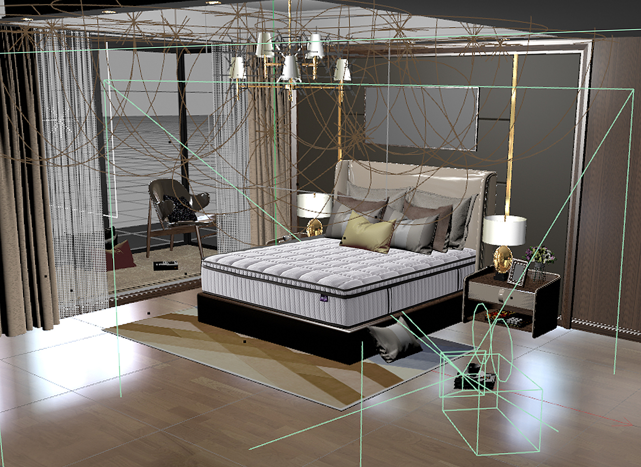 c4d床垫卧室效果图3dmax模型导入c4d渲染ps合成