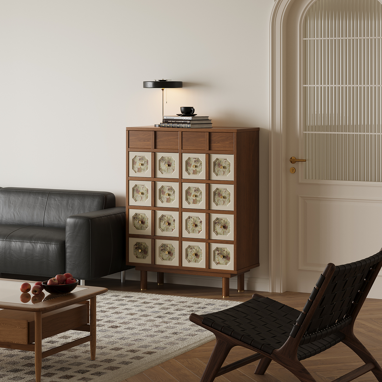 印花棋盘格斗柜