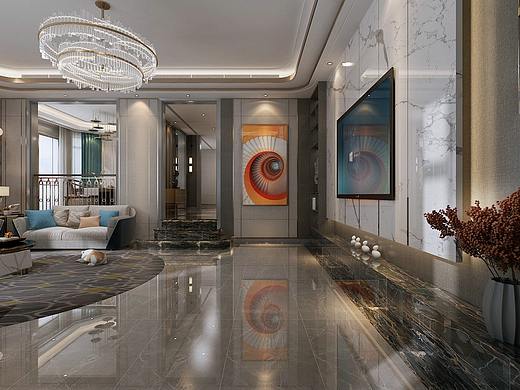 泰安万泰别墅装修|国山墅300平别墅港式风格装修效果图