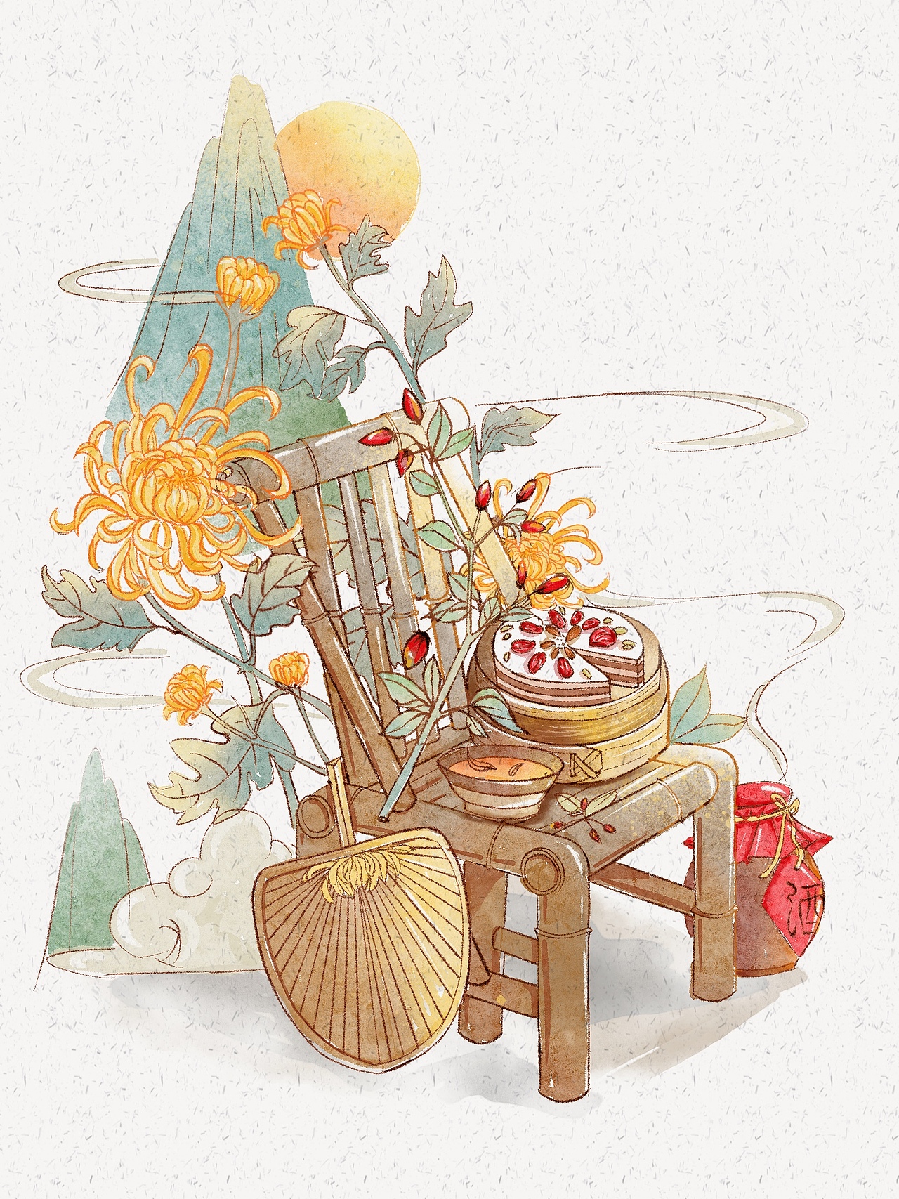 中国传统节日 国风水彩 重阳（图ZMjcwMTc5MTYw） - 商业插画 - 站酷设计师飘小七原创素材 - 站酷ZCOOL