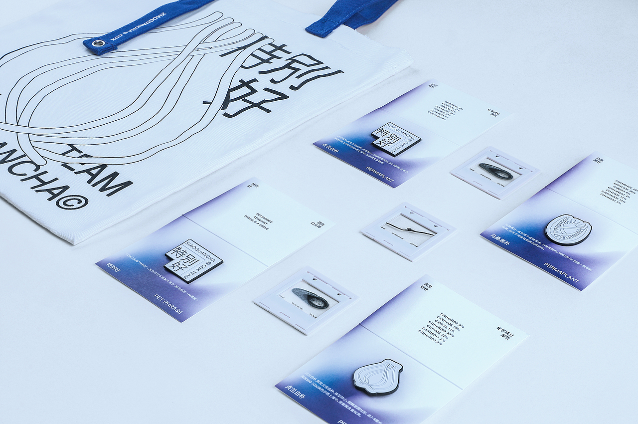 （朴门植物图案制成的环保袋与徽章｜团队口头禅“特别好”徽章——拍马屁是一种美德）