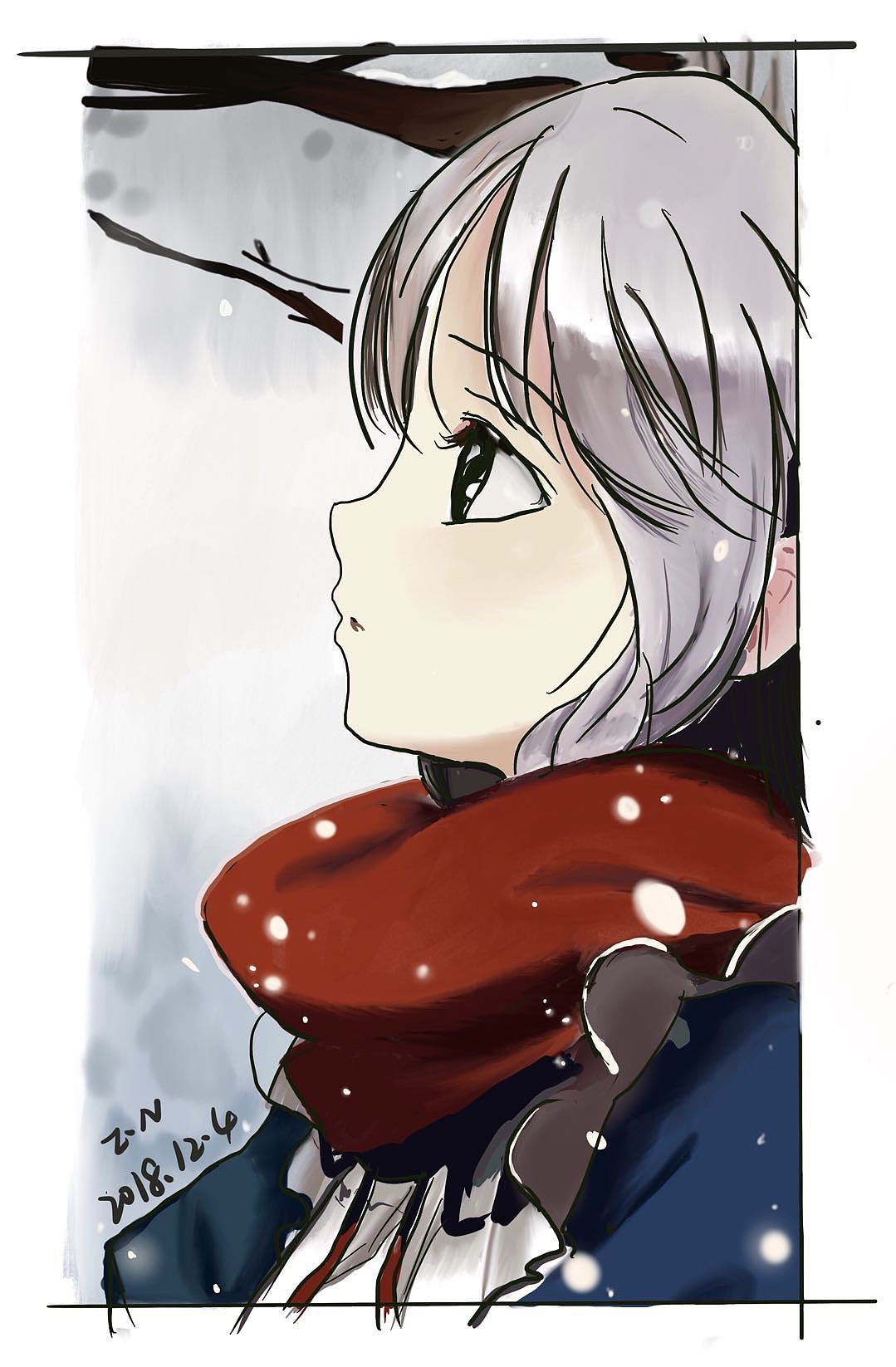 雪中少女(插画)（图ZMTM3NDI1NTE2） - 创作习作 - 站酷设计师阿柠不檬原创素材 - 站酷ZCOOL