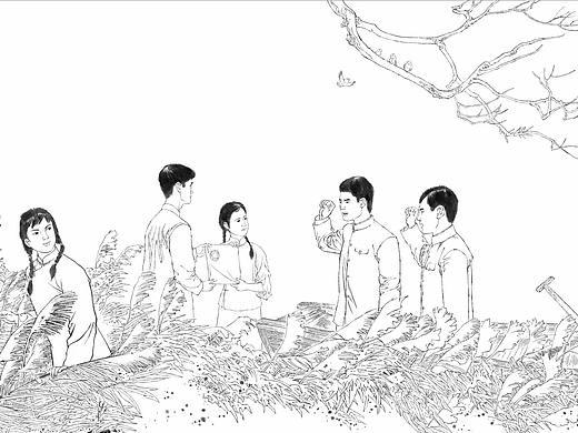 党建党史连环画，建党百年插画，写实老连环画政府文化