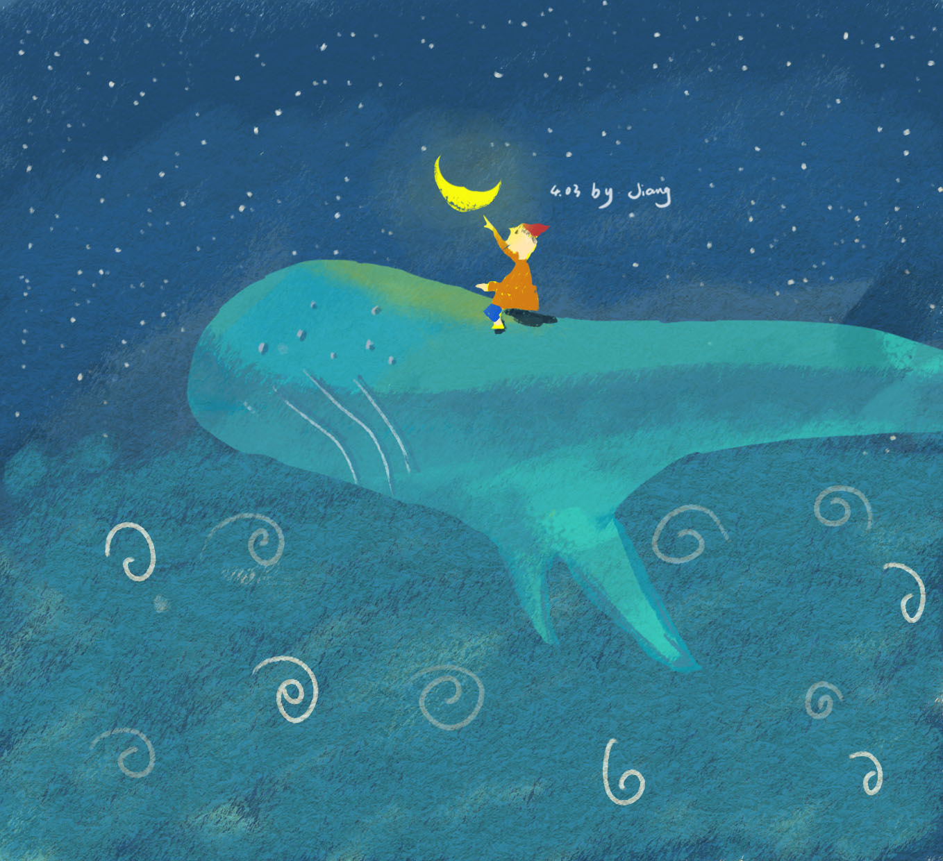 坐鲸鱼的小孩|插画|儿童插画|53m_m - 原创作品 - 站酷 (zcool)