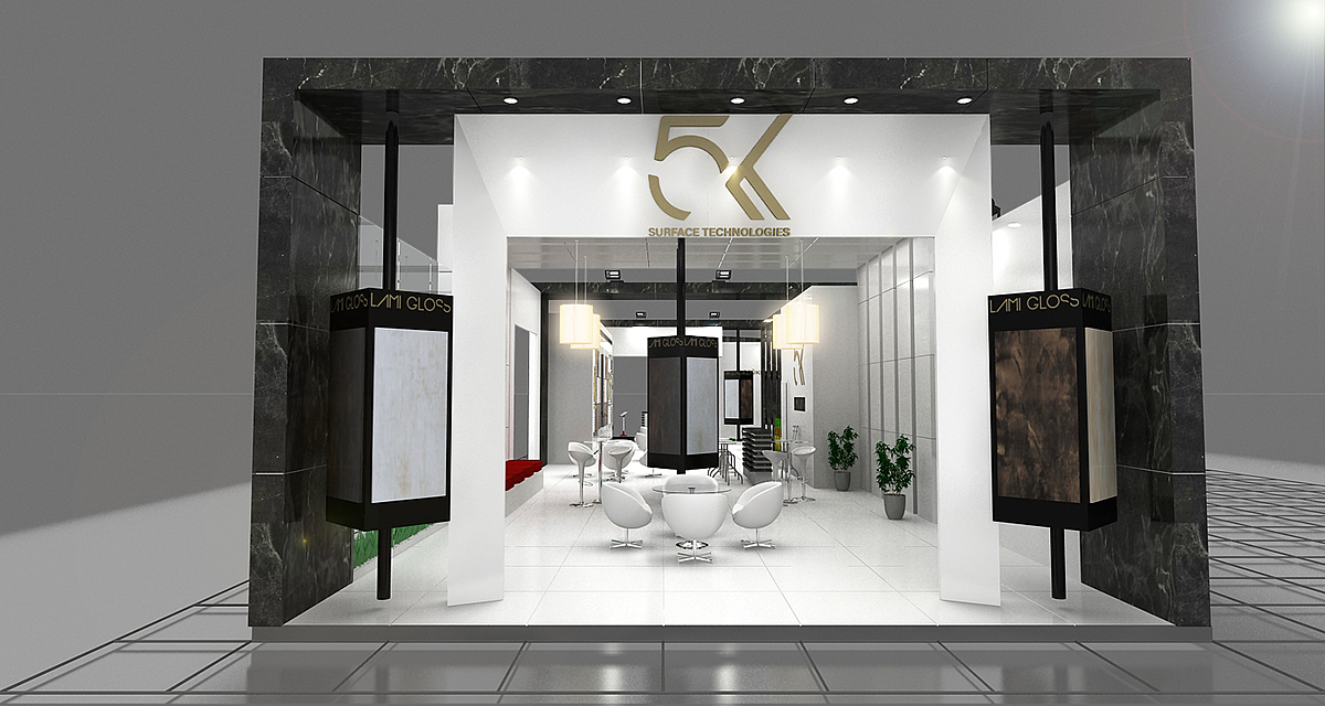 现代时尚简约板材展位展会3d效果图设计制作
