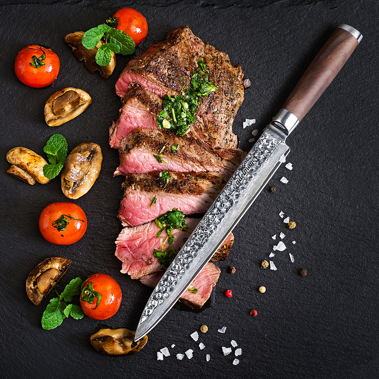 厨刀系列-大马士革-胡桃木手柄（图ZMjU3Njg1NTY4） - 电商 - 站酷设计师Ken_一迅原创素材 - 站酷ZCOOL