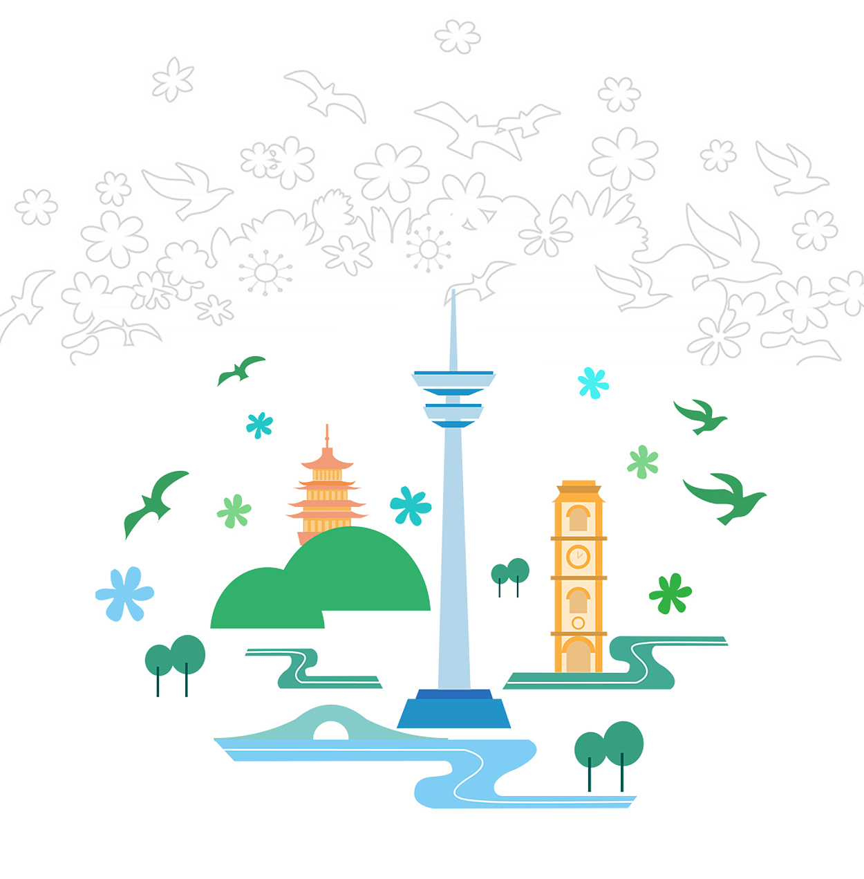 南通地标小插画nt银行宣传页图案练习