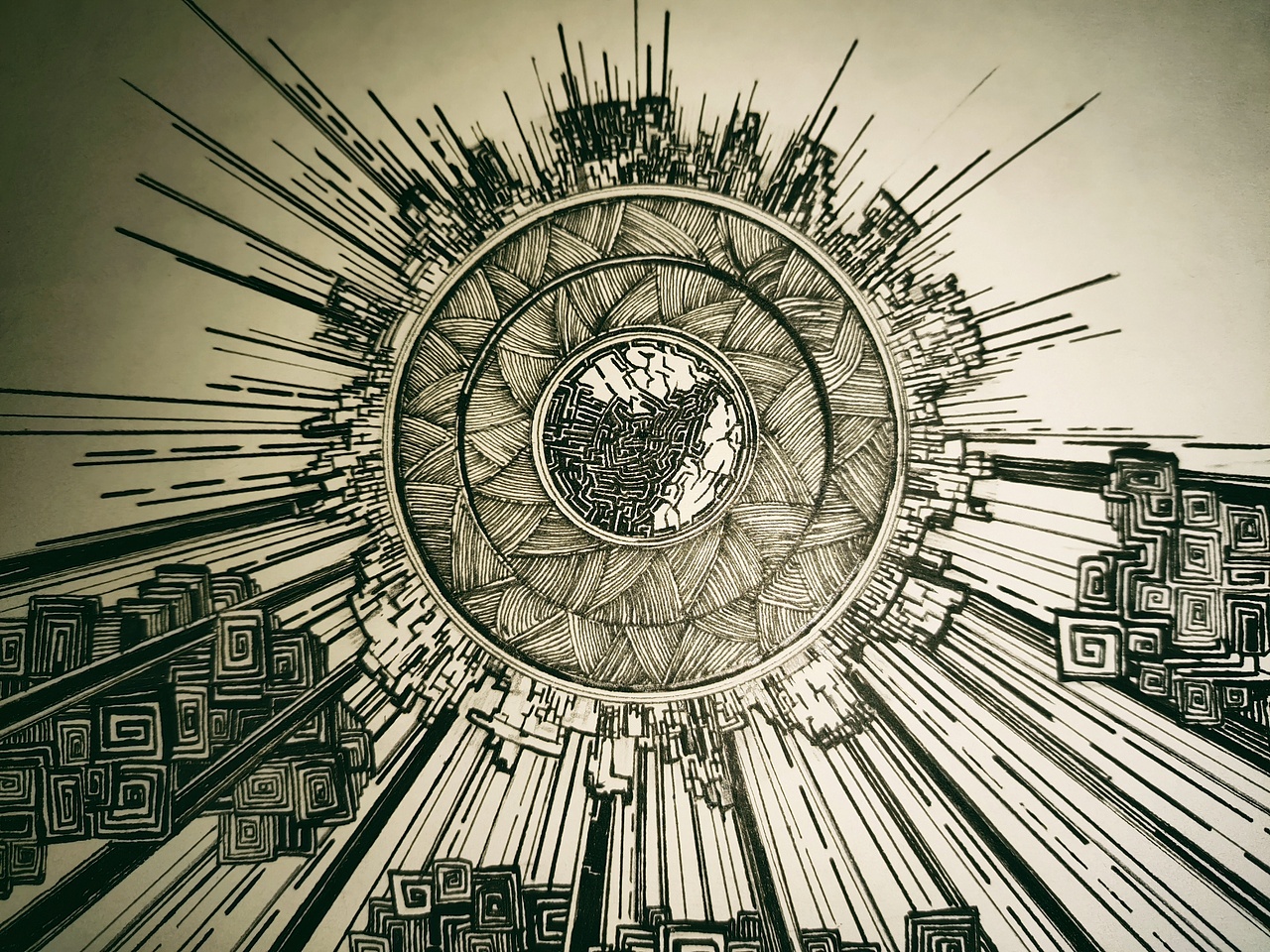 黑白装饰画黑太阳