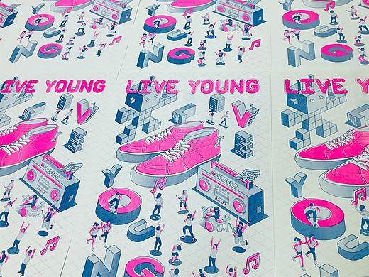 Live Young插画，Risograph印刷