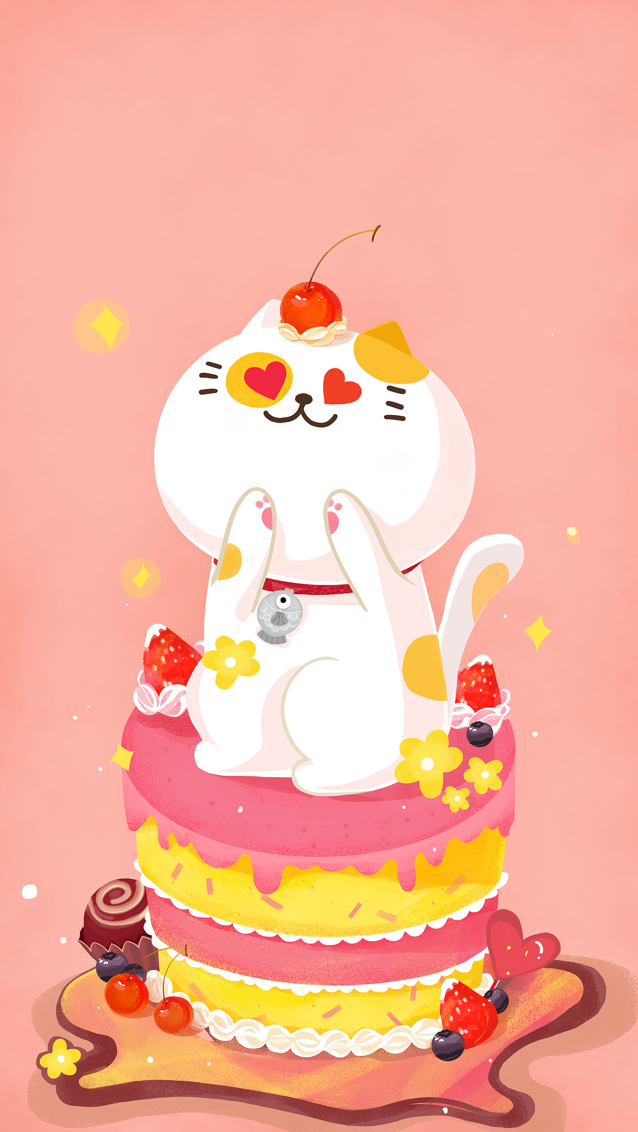 大丽丽画的丑猫多鱼的壁纸（图ZOTE0NjA3NTY=） - 商业插画 - 站酷设计师佐佐木莉佳原创素材 - 站酷ZCOOL