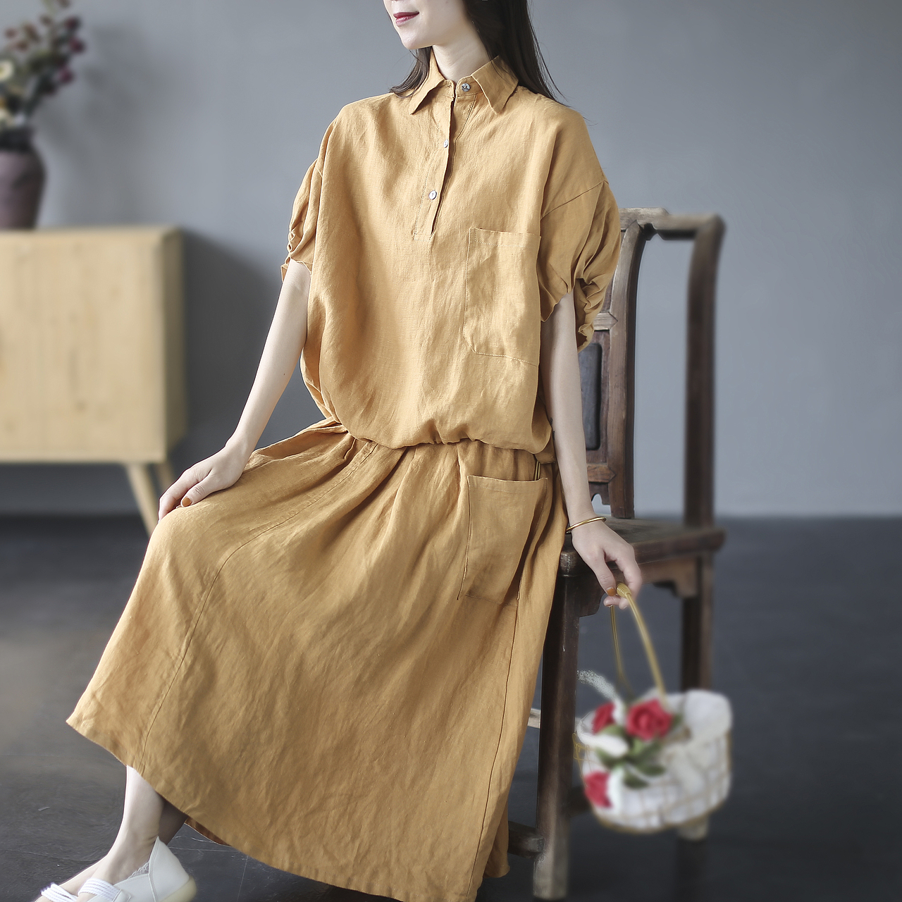 淘宝棉麻女模特摄影