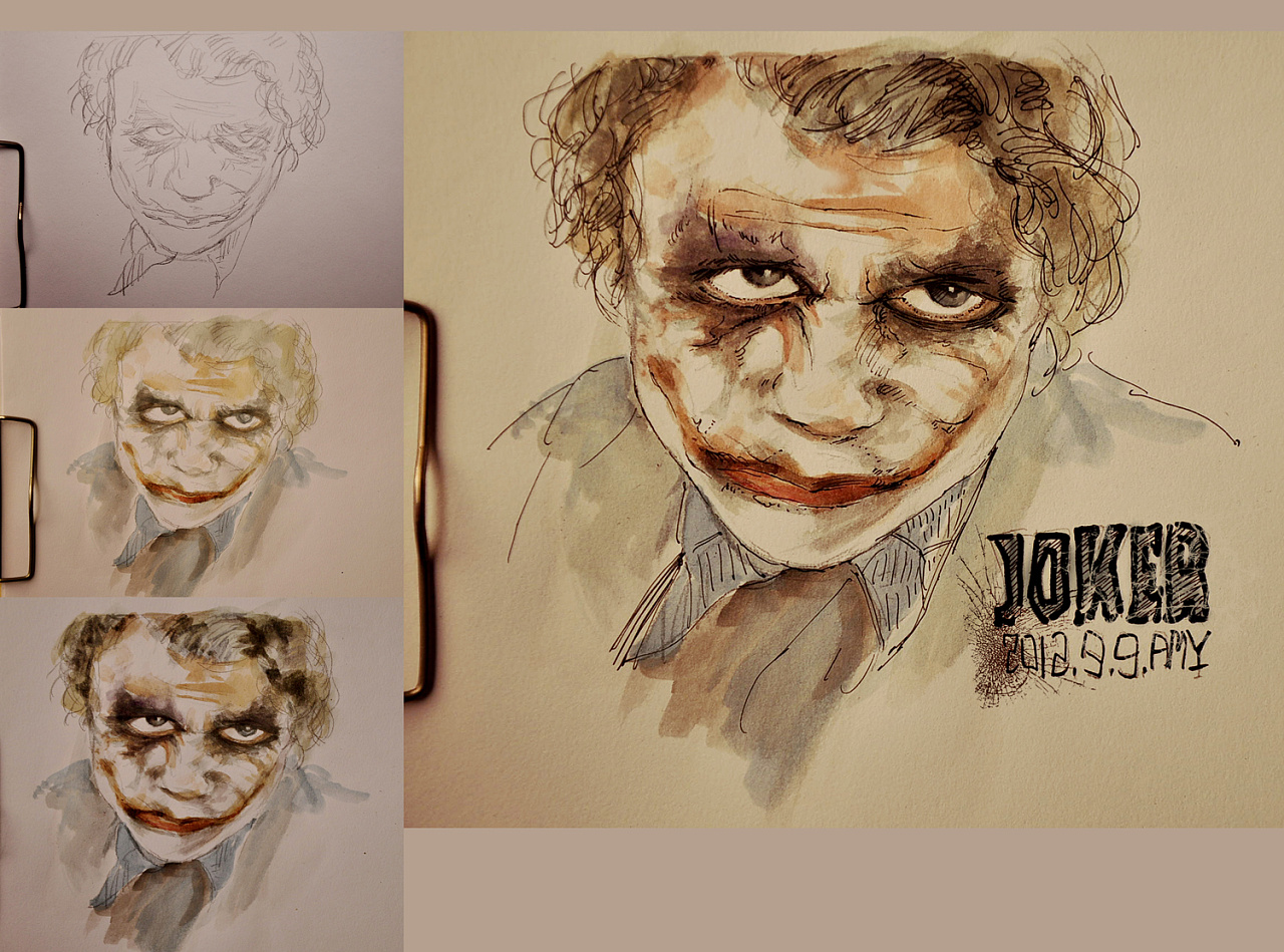 蝙蝠侠brucewayn稻草人小丑彩铅手绘随笔