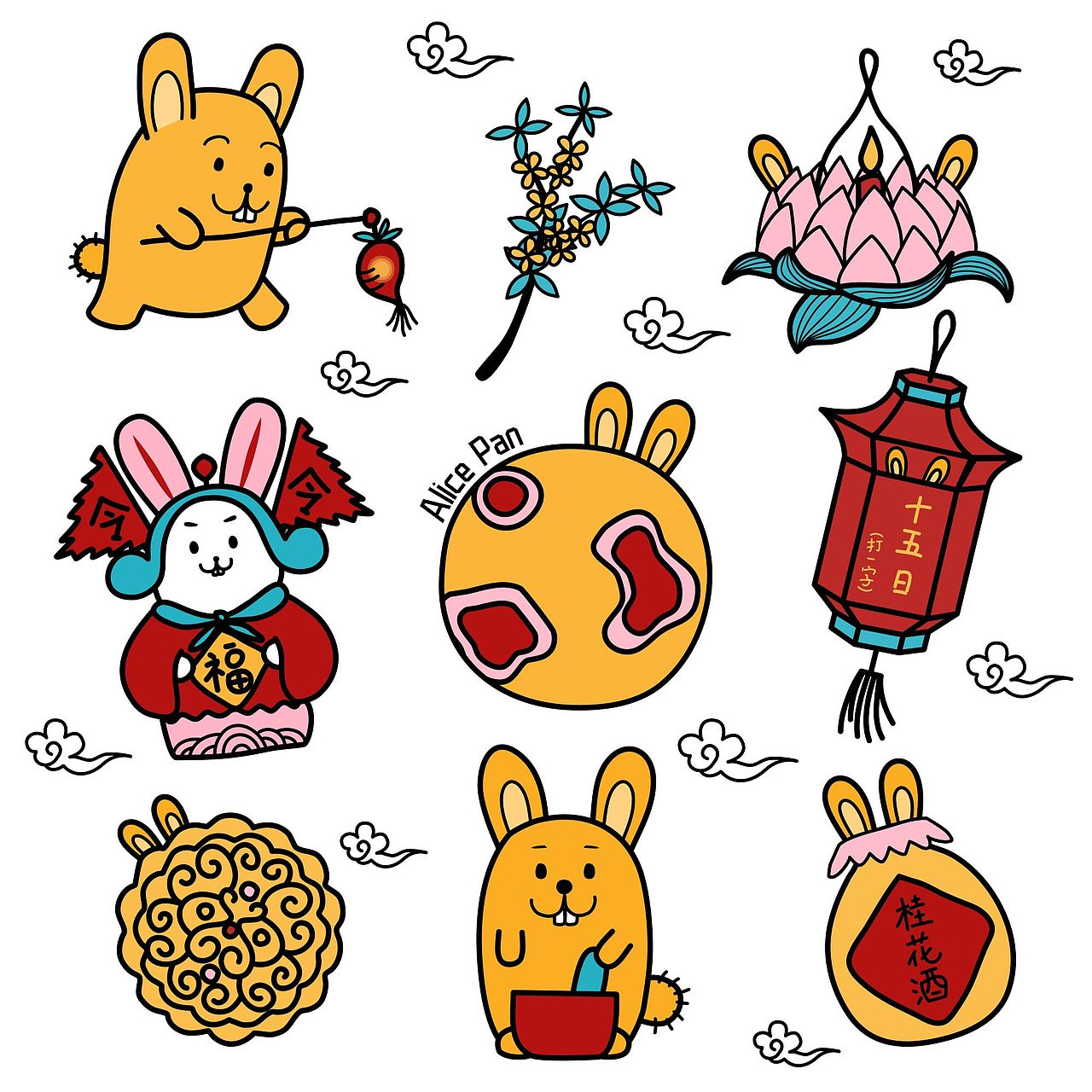 中秋节元素贴纸涂鸦