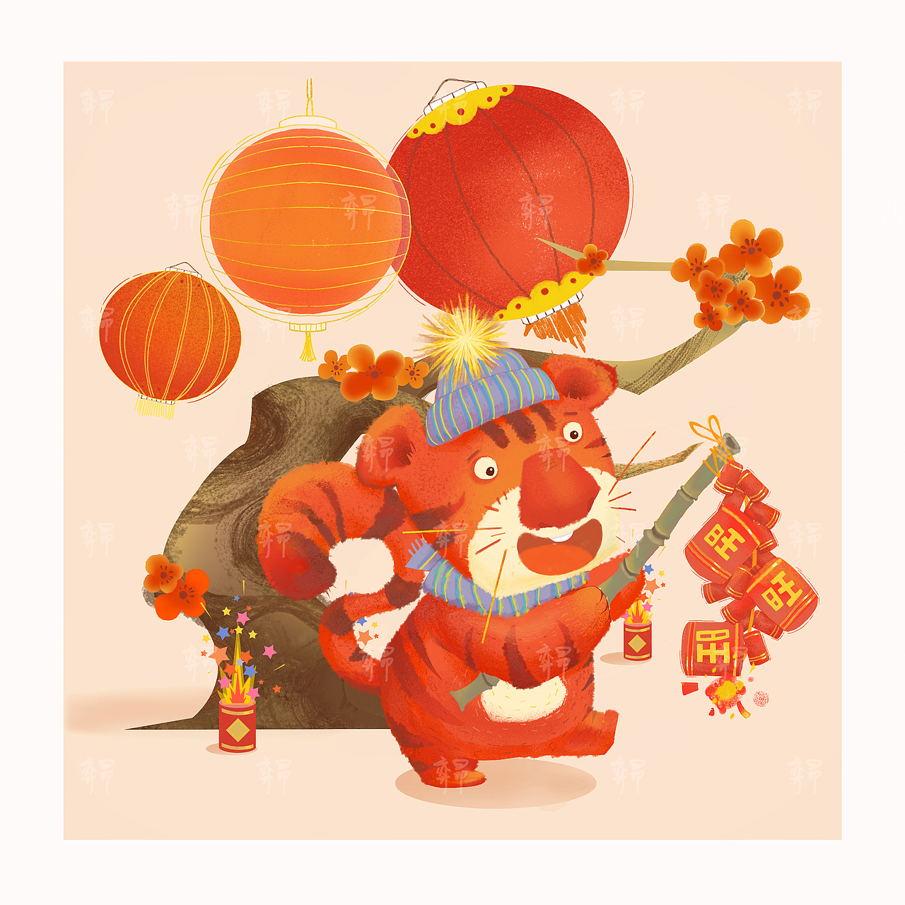 虎年贺年插画 方小虎（图ZMjgwMzUyNjUy） - 儿童插画 - 站酷设计师奕昂原创素材 - 站酷ZCOOL