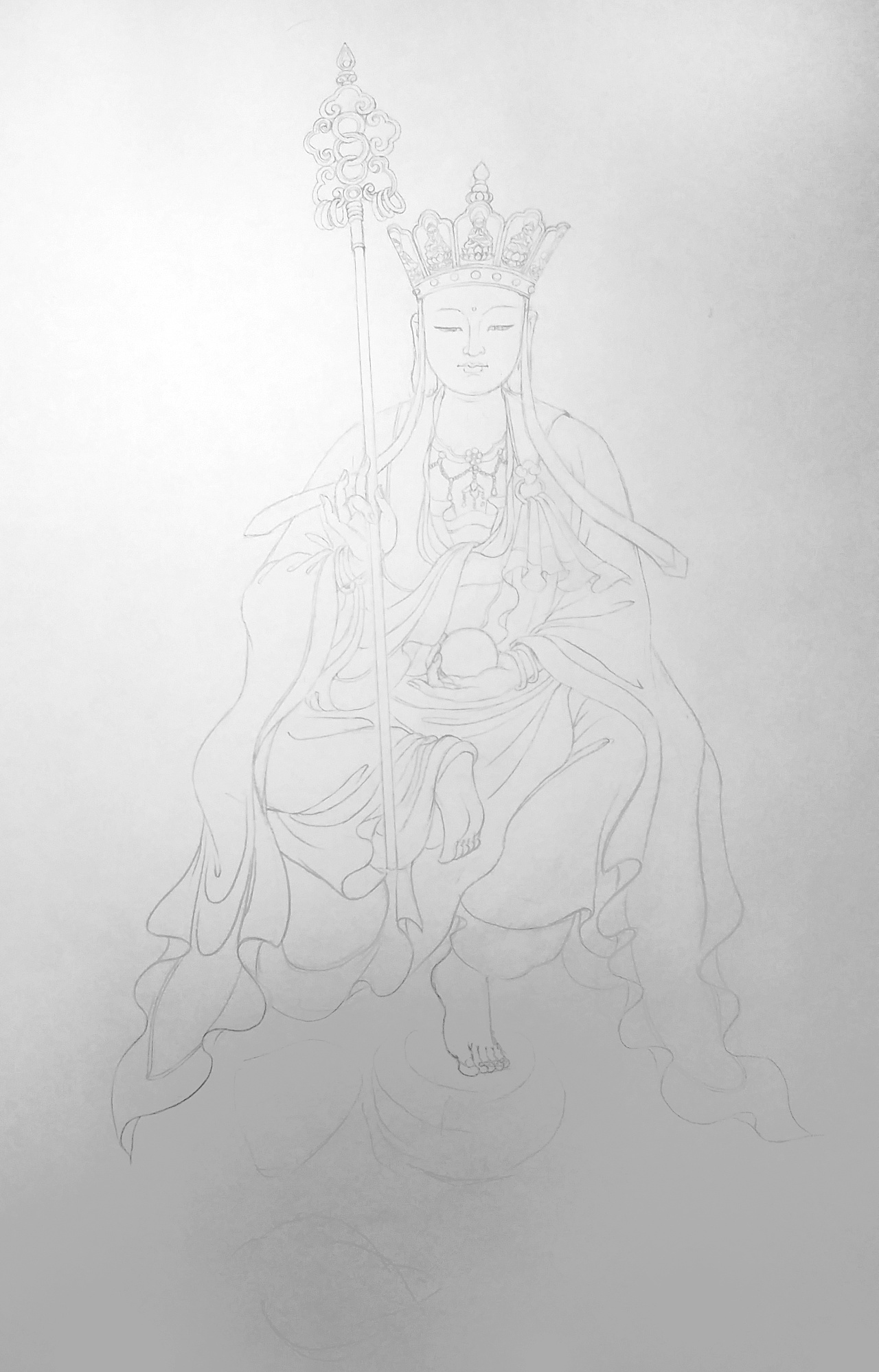 手绘地藏王菩萨(针管笔)