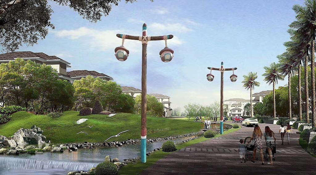 生态园仿木路灯3米复古怀旧太阳能路灯
