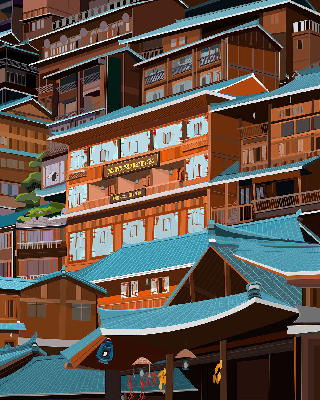 西江千户苗寨|插画|艺术插画|楠诀vv - 原创作品 - 站酷 (zcool)