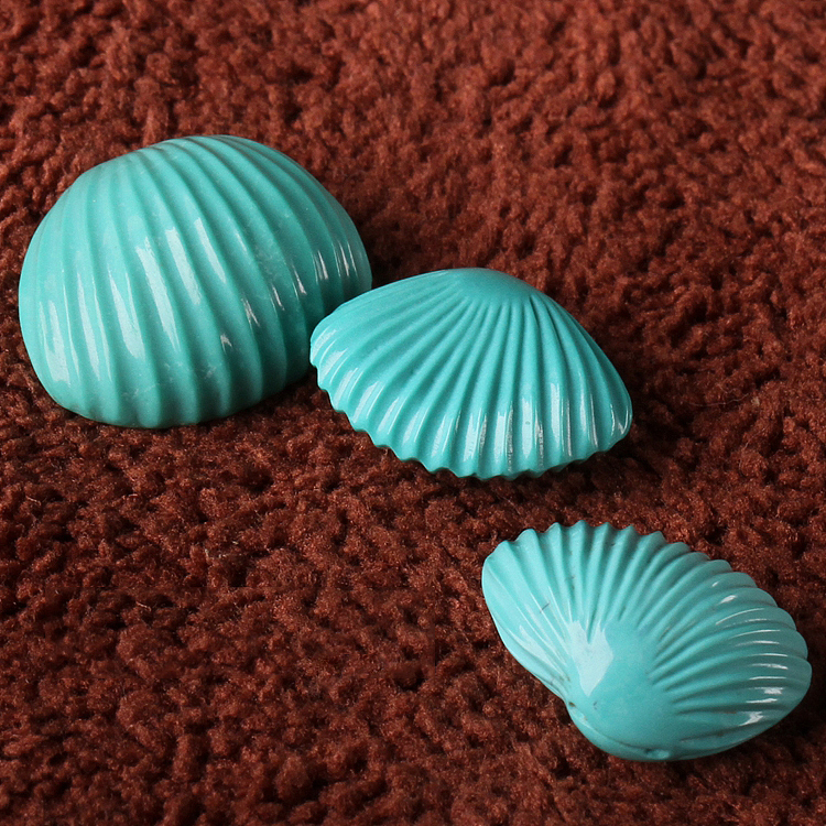 湖北原矿绿松石高瓷【贝壳扇贝】雕件雕刻