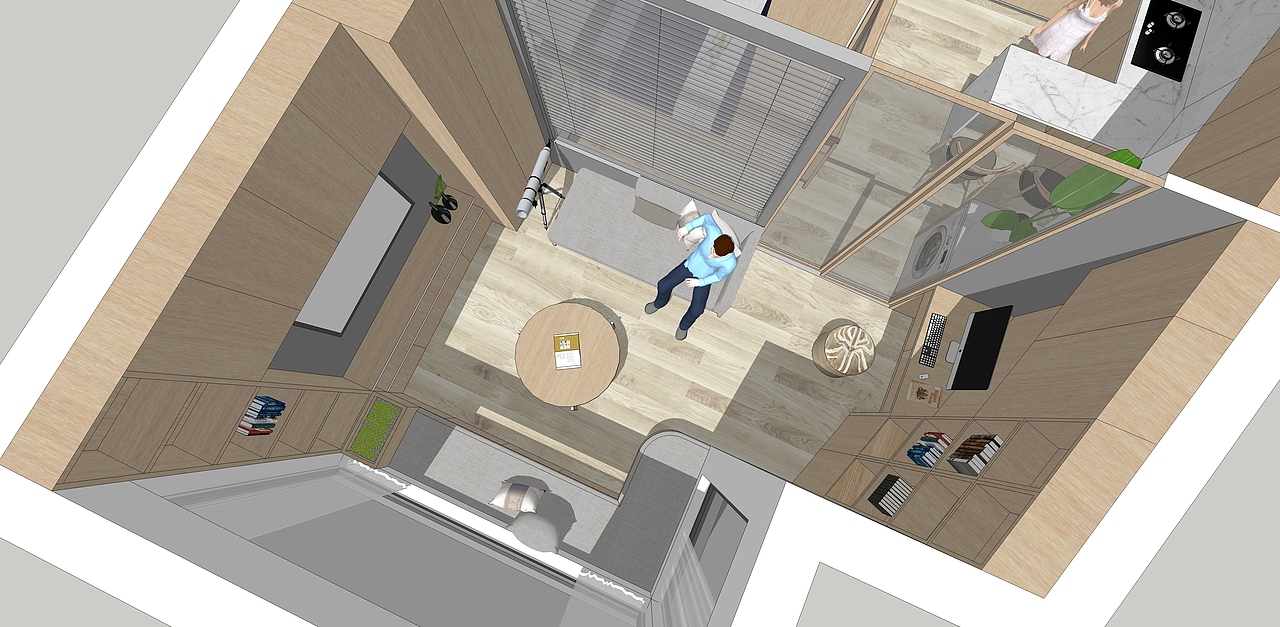 会客厅俯视图,阳台改做为何沙发,增大会客空间,最大化享受采光