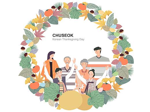 韩国中秋节春节插画