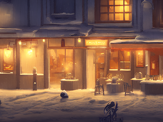 #站酷梦笔#雪夜 餐厅 暖光（个人主页-ZNjM1ODY0MDA=） - AI作品 - 站酷设计师昵称是问题原创素材 - 站酷ZCOOL