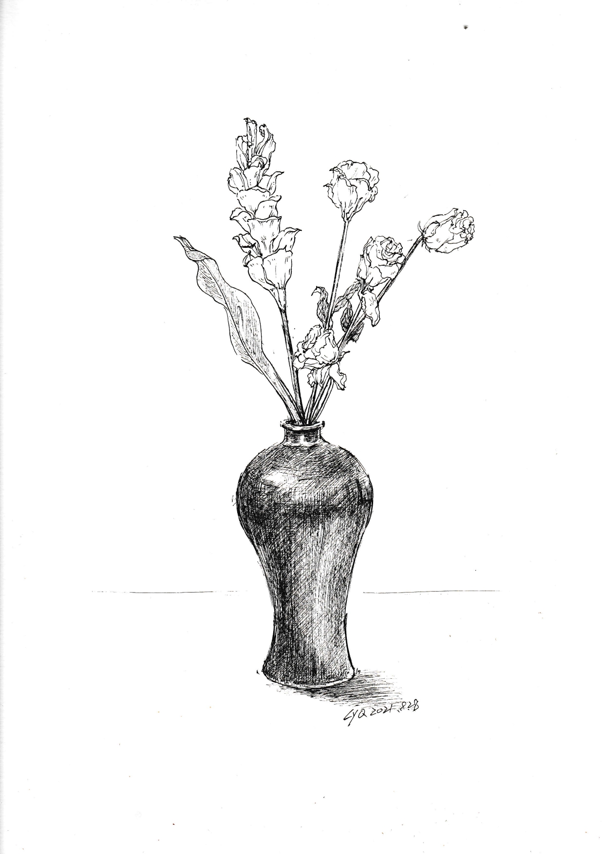 花瓶素描画简单初学者图片