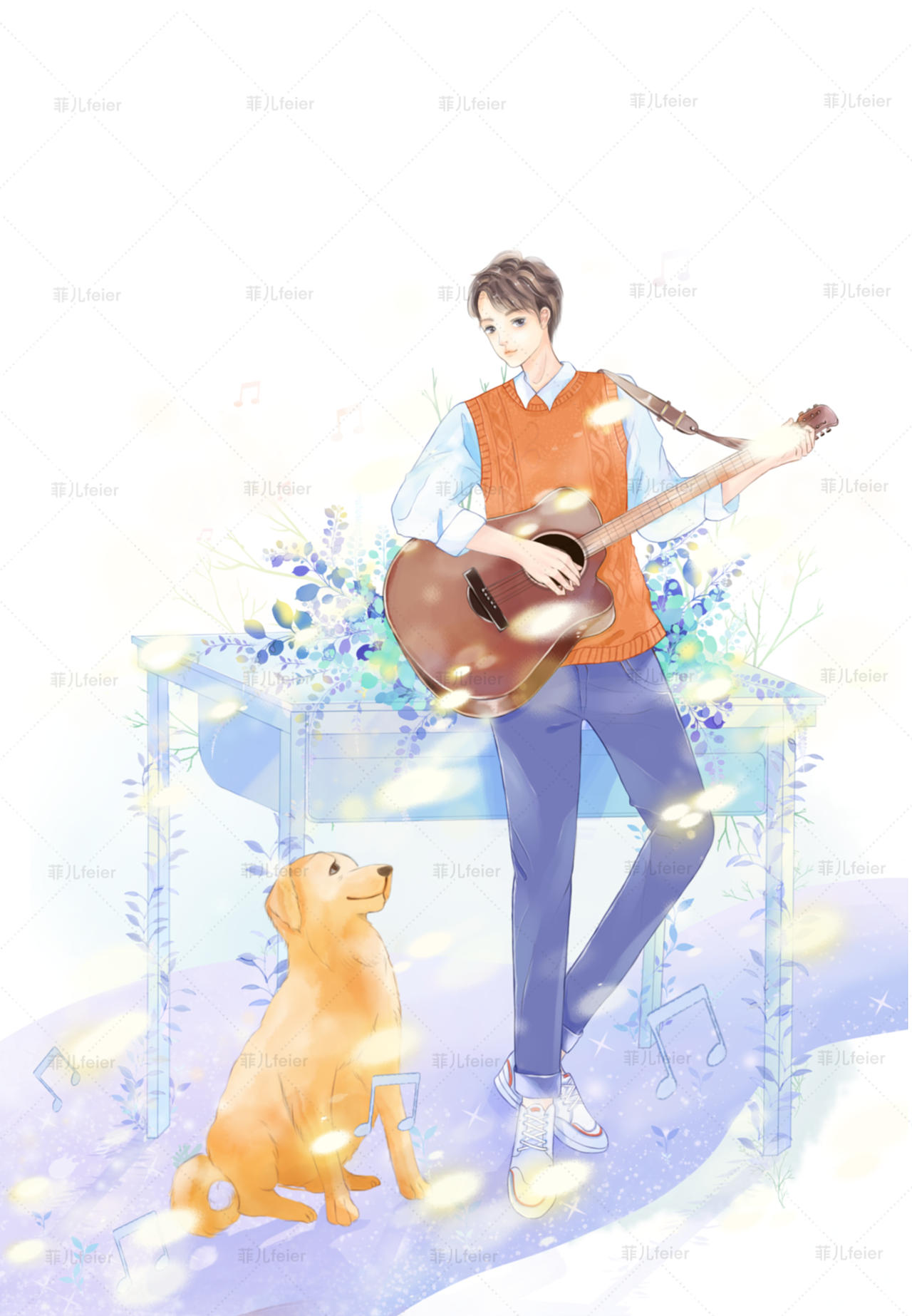 弹琴少年（图ZMjc2MjkwODk2） - 商业插画 - 站酷设计师feier123原创素材 - 站酷ZCOOL