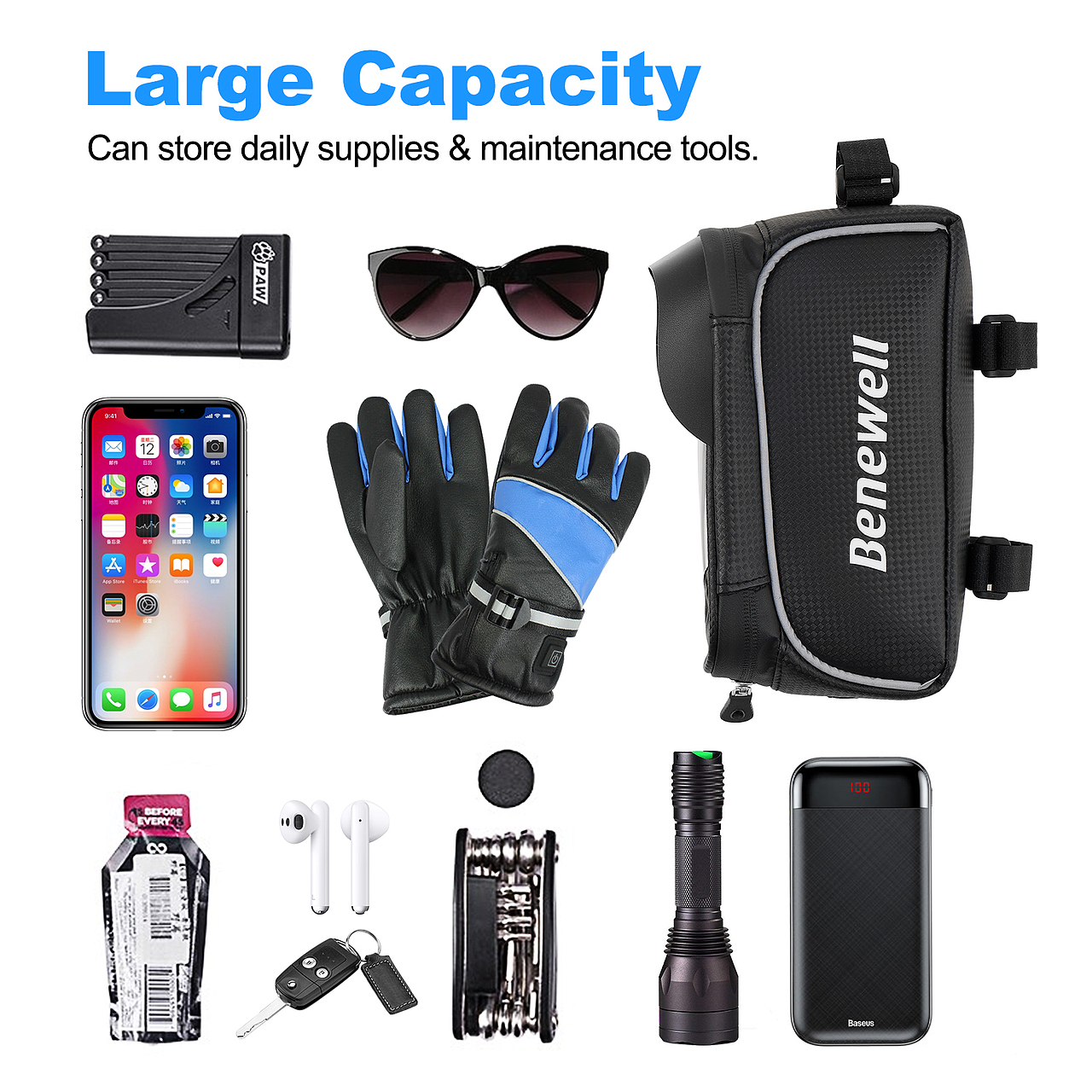 亚马逊-黑色 6.5寸触屏防泼水收纳自行车包