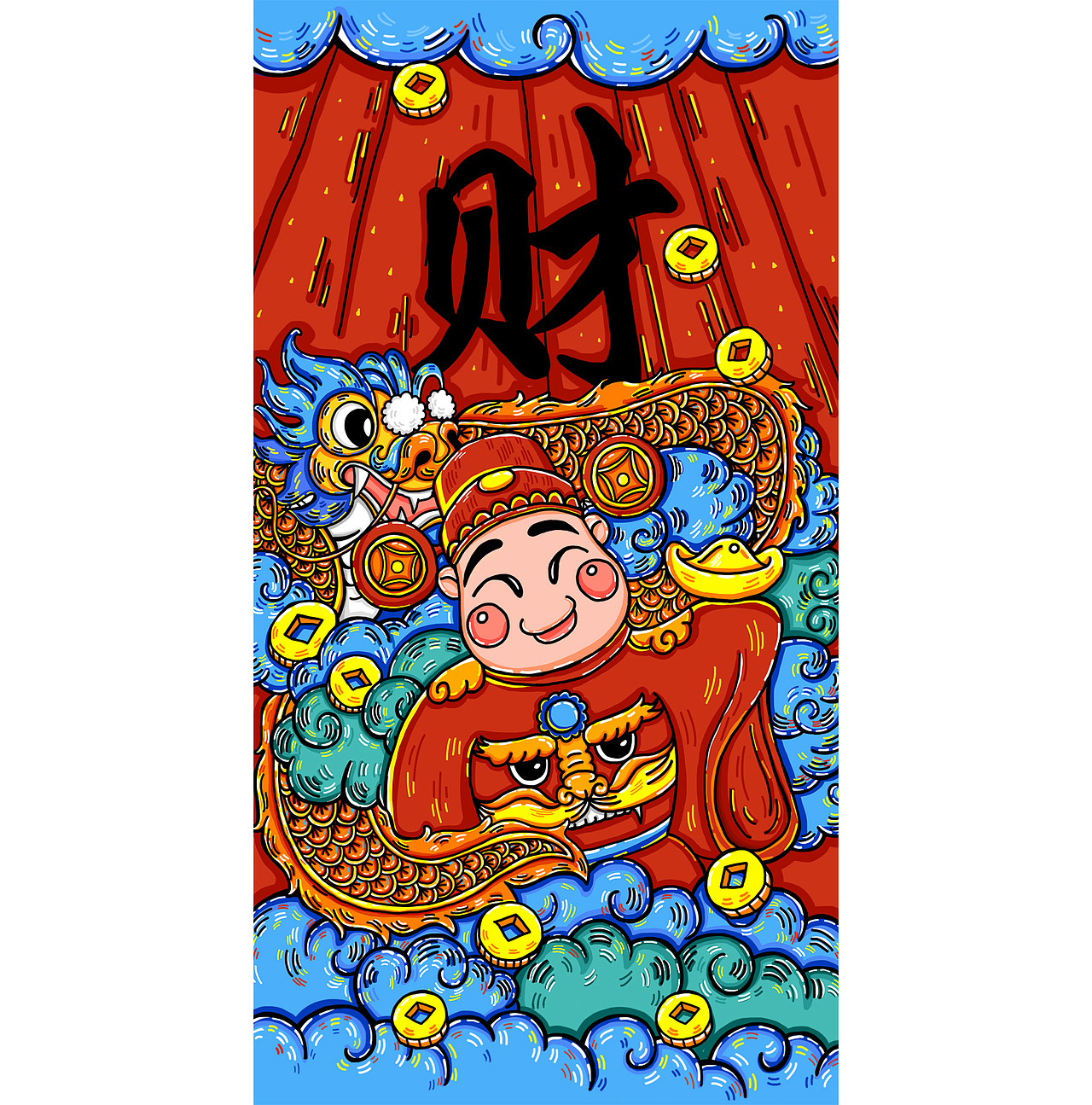 《福禄寿禧财》创意插画及周边设计