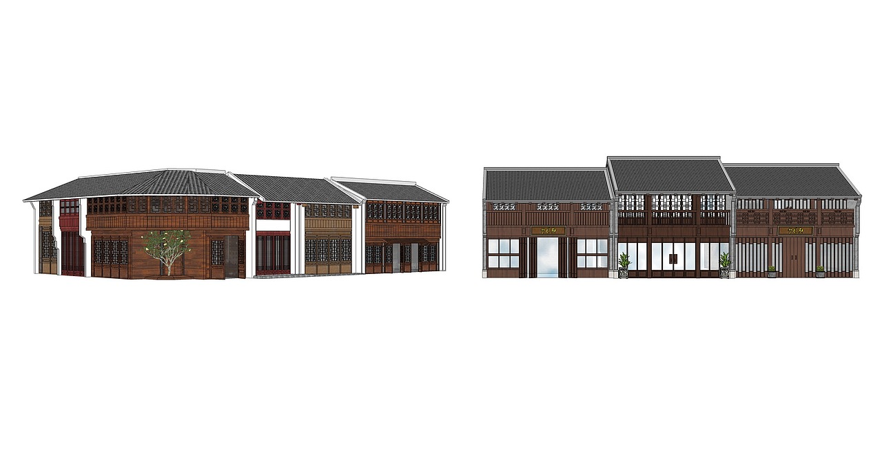 中式商业街立面设计SU模型下载（图ZMjYyNzQ3OTEy） - 建筑设计 - 站酷设计师素模网原创素材 - 站酷ZCOOL