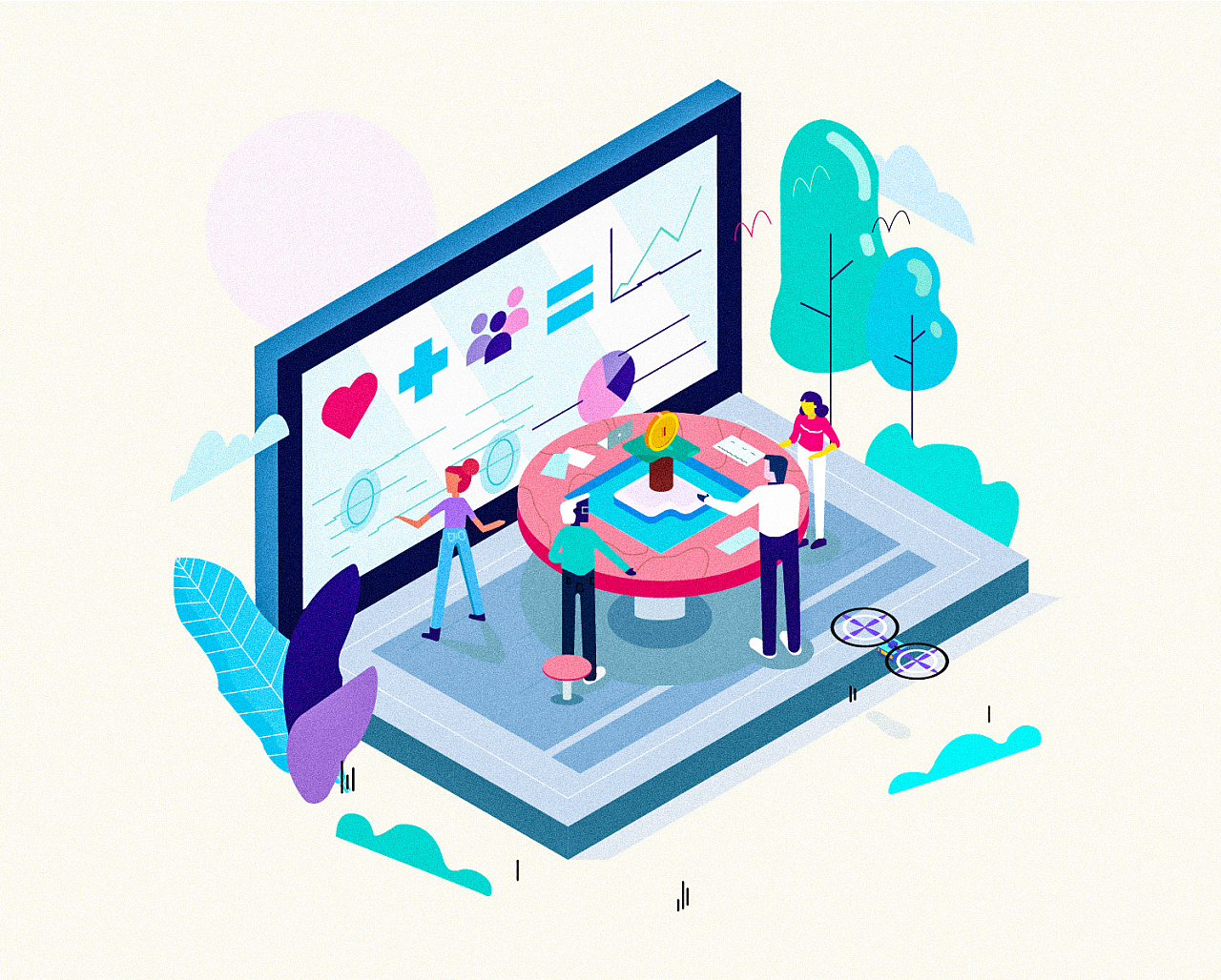 ai等距视角风格商务场景插画临摹