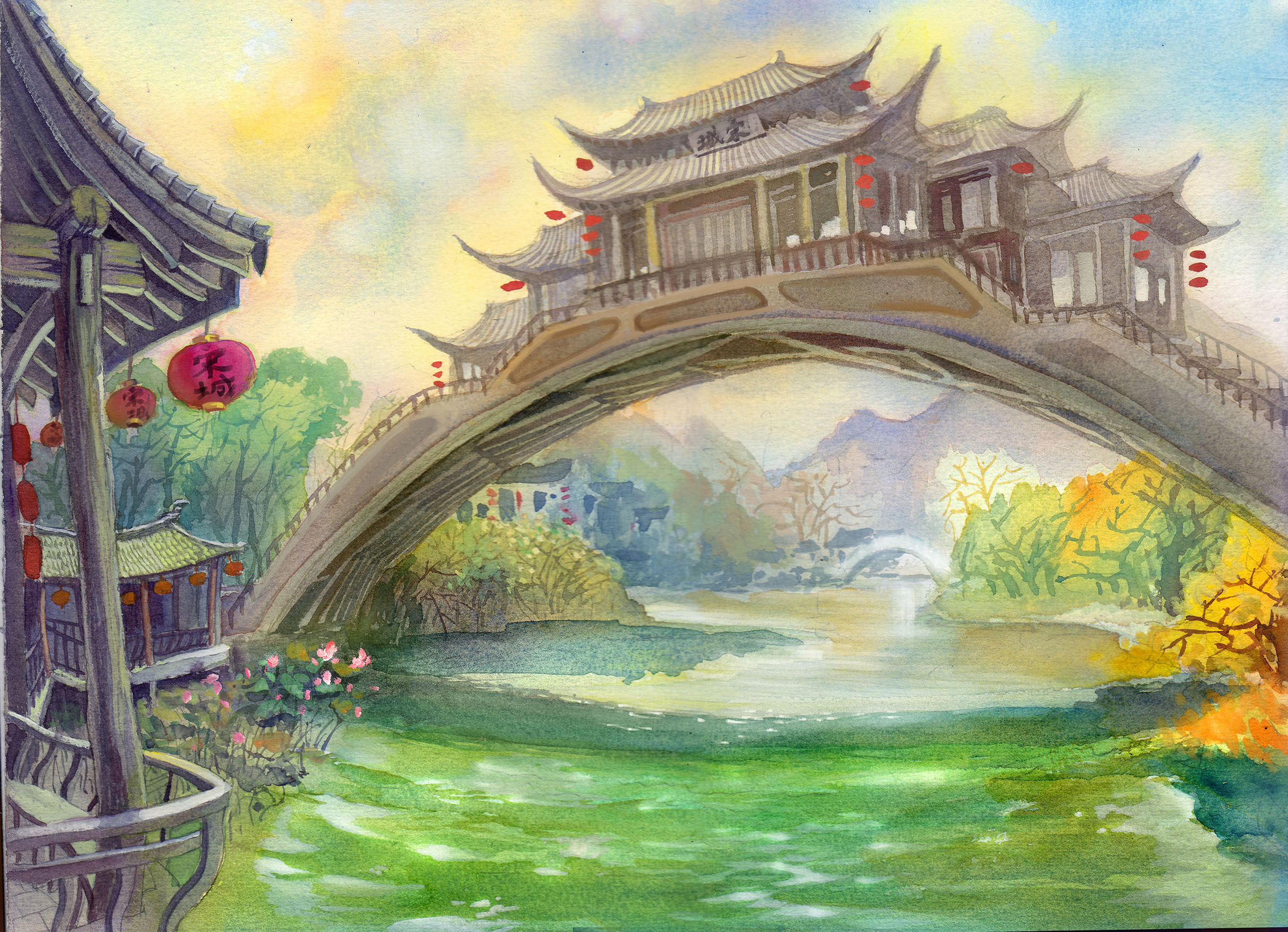 杭州十景手绘图_晓绘趣味策划-站酷ZCOOL