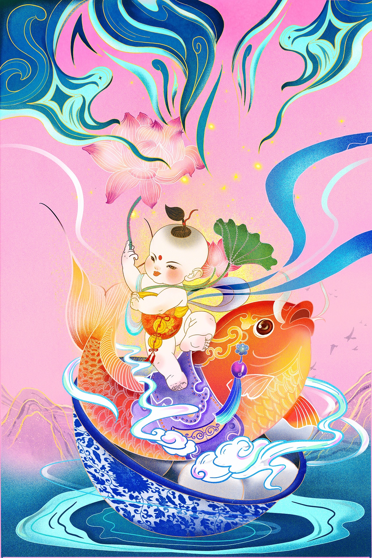 【procreate插画】新年系列第一弹_年年有余（图ZMTk0MTEyNjEy） - 艺术插画 - 站酷设计师echoos7原创素材 - 站酷ZCOOL
