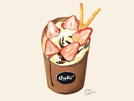 月末小插画——草莓蛋糕杯（含过程）