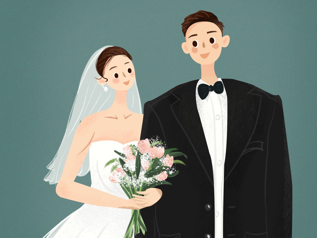 情人节情侣结婚婚纱照风景卡通人物插画图片-千库网