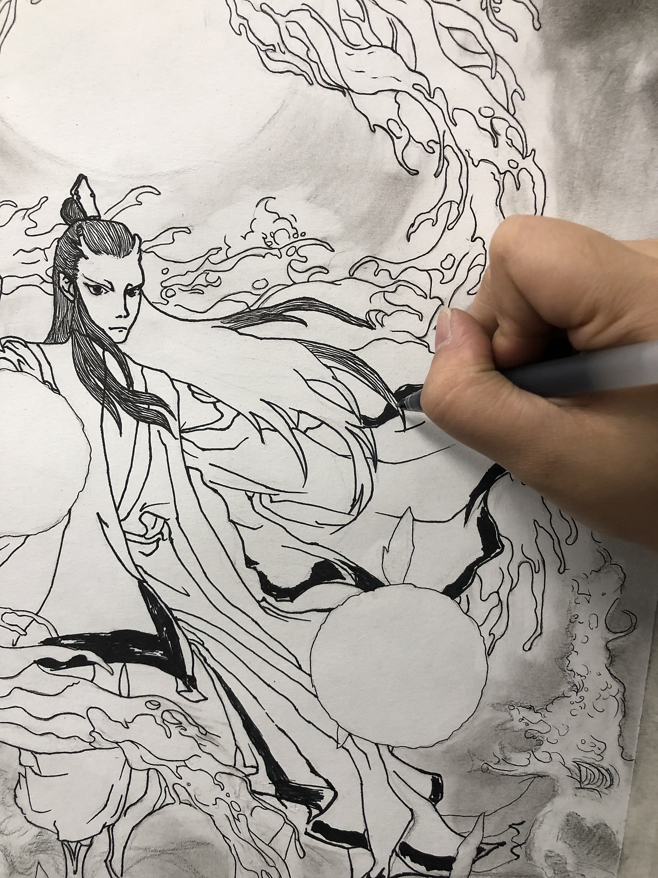 手绘素描速写,哪吒之 敖丙 海报临摹黑白