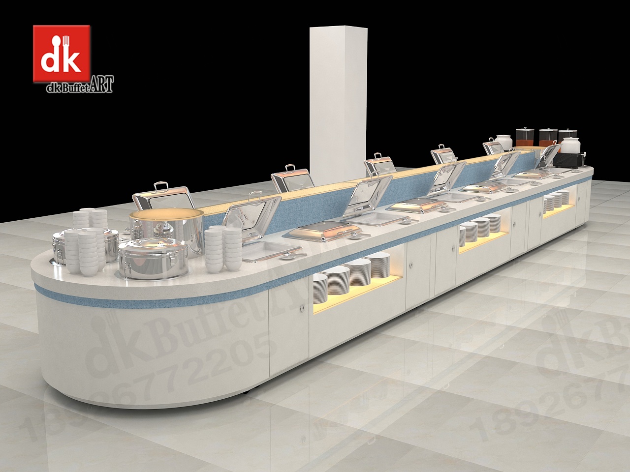 军区食堂自助餐台设计效果图 解放军部队餐厅布菲台