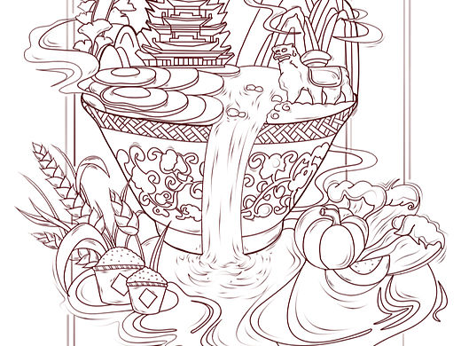 沧州铁狮子清风楼商业包装插画线稿