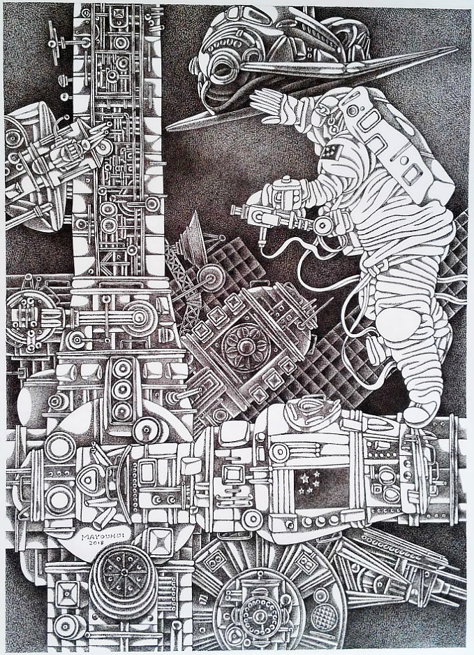 钢笔画国际空间站